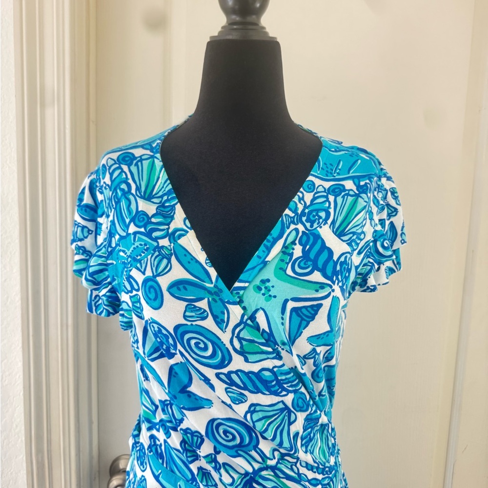 🦄 Lilly Pulitzer Sz S Shorely Blue Sailors Valentine Adriel Wrap Dress - Picture 2 of 9